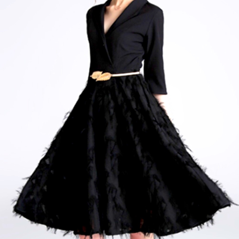 Vicky and Lucas Black eyelash Feather Dress NWT